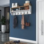 Hanah Home P2 - 2460 Perchero Recibidor con Almacenamiento y Ganchos de Metal, Blanco y Nogal, 120x37.2x22.2 cm